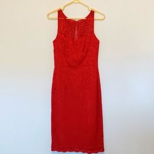 Red Lace Betsey Johnson Sleeveless Sheath Dress Size 4